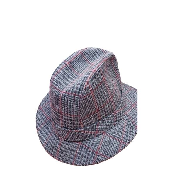 Vintage 80s Country Gentlemen Wool Fedora Hat Classiccore Gray Red Houndstooth - Picture 2 of 6